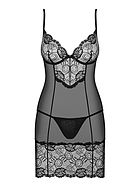 Skin-tight chemise, see-through mesh, lace cups